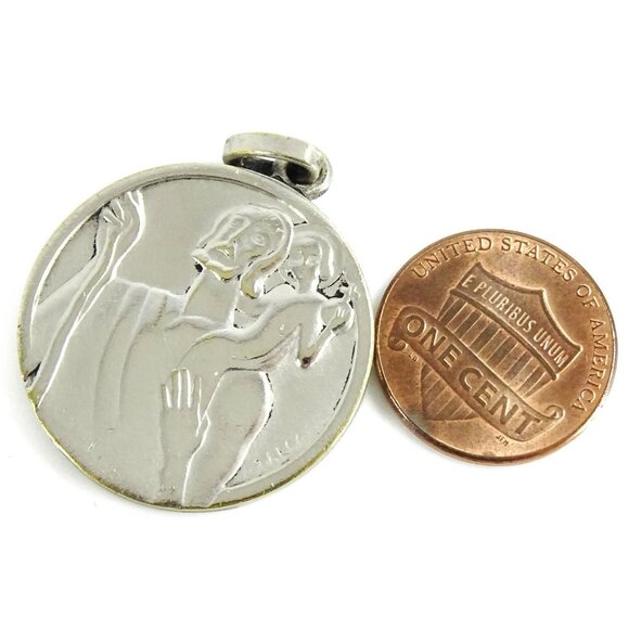 St Christopher Large Vintage Mod Medal Pendant Signed Trecy Patron Saint Travel - Picture 4 of 4